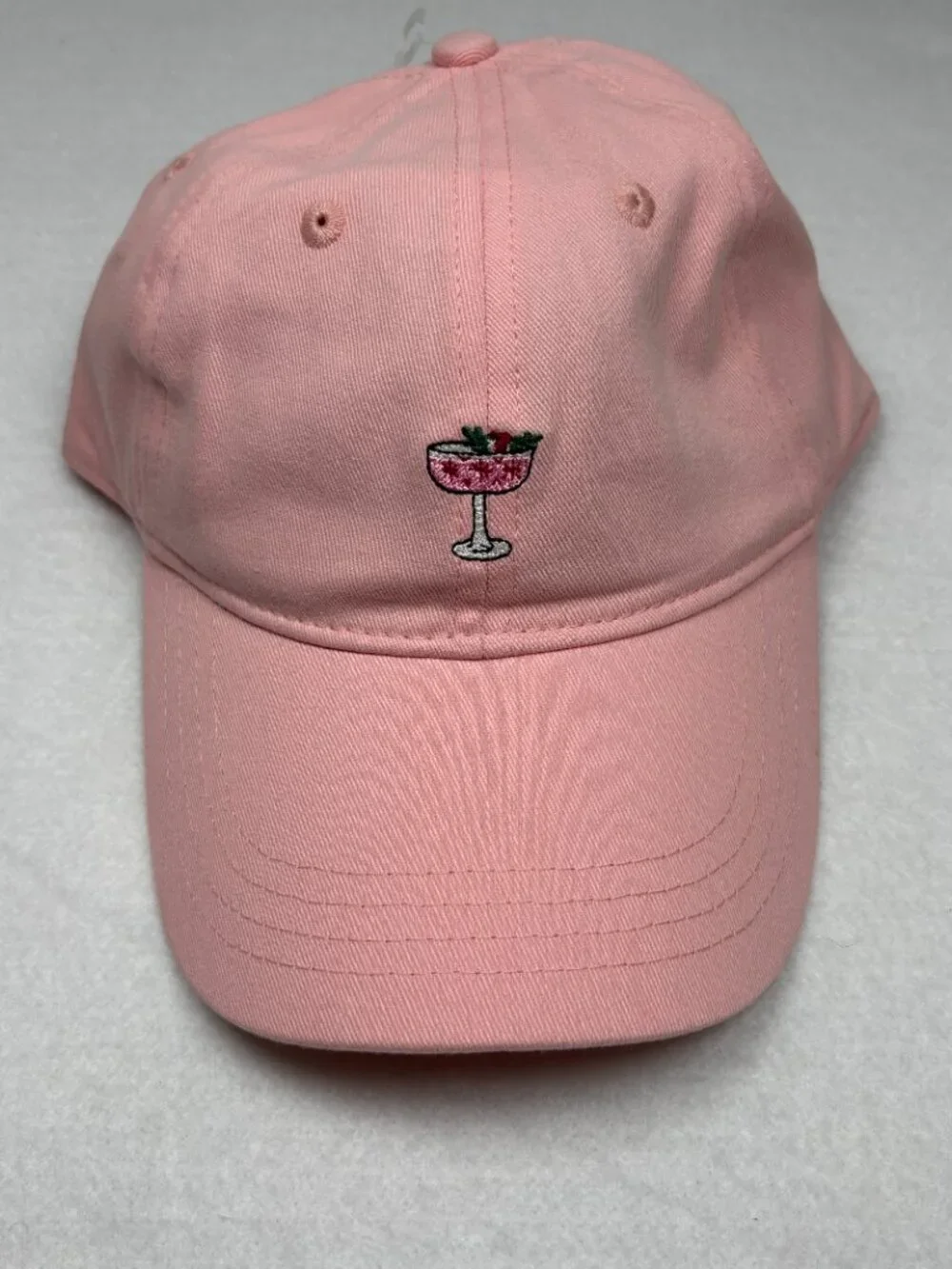 Frasier Sterling Martini Embroidered Baseball Cap Hat Pink Dad Hat Coquette Chic